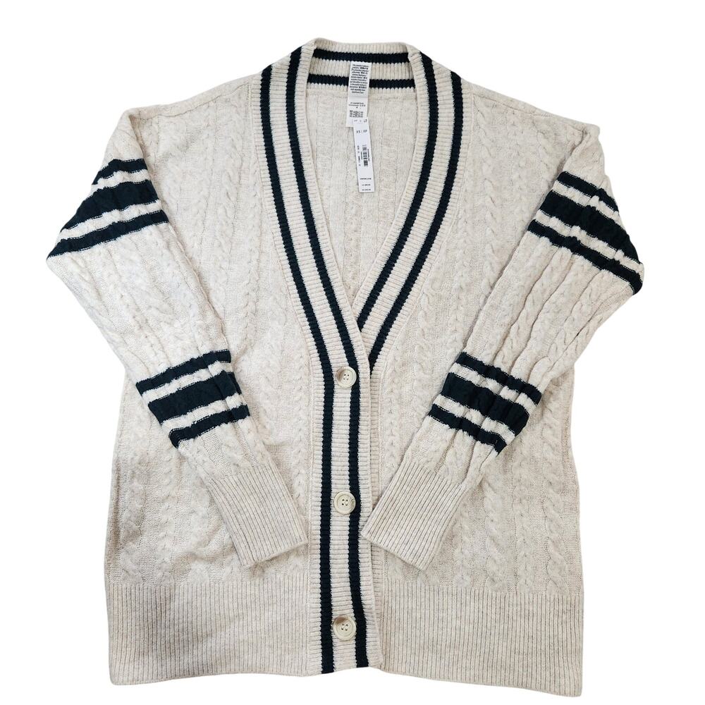 Victoria's Secret PINK White and Green Oversized Cable Sweater Cardigan Size XS